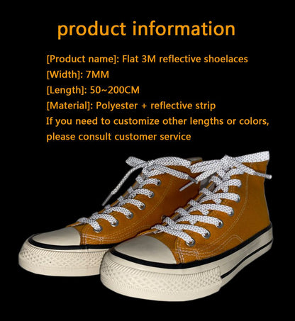 7MM Shoe Accessories Flat Type Black White Reflective Laces Top Shoelaces Glow In The Dark Easy