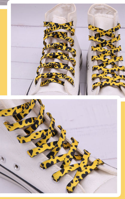 Fashion Trend 7mm Polyester Digital Printed Leopard Flat Sports Laces Thermal Transfer Shoelaces