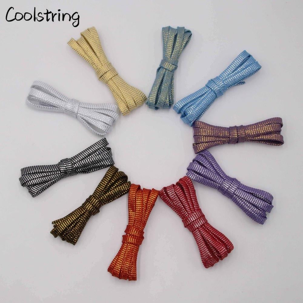 Cool 0.7cm Two Colors Mixed Shiny Gold And Silver Thread Sport Sneakers Flat Shoelaces Bootlaces