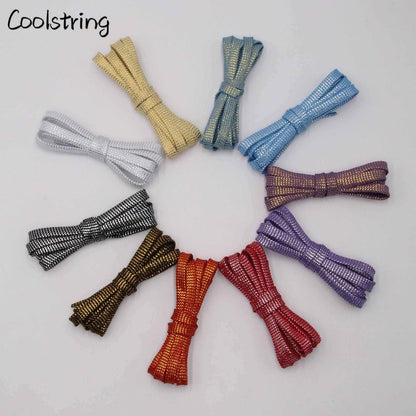 Cool 0.7cm Two Colors Mixed Shiny Gold And Silver Thread Sport Sneakers Flat Shoelaces Bootlaces