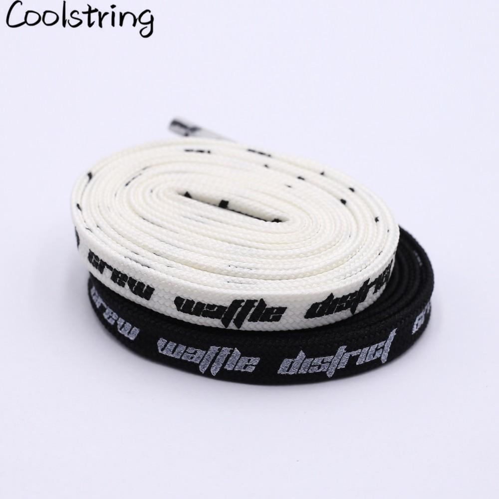 Double-sided Screen Printing Waffle District Crew Laces Beige Black Authentic Sports Shoelace