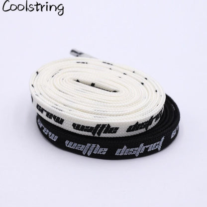 Double-sided Screen Printing Waffle District Crew Laces Beige Black Authentic Sports Shoelace