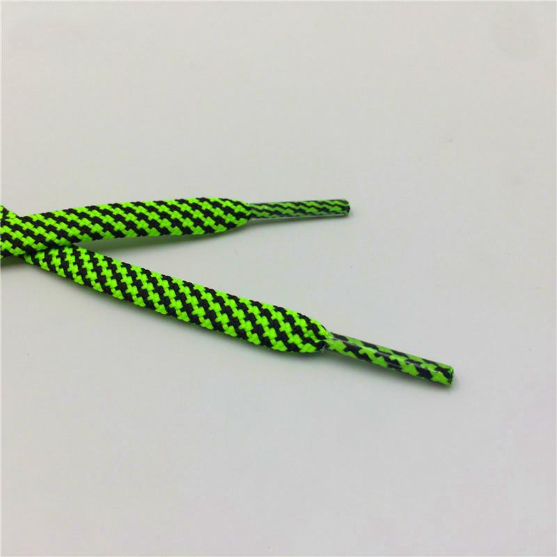 7mm Premium Black-Green Striped Flat Polyester Shoelaces For Boots lacet Casual Canvas Sneaker Easy