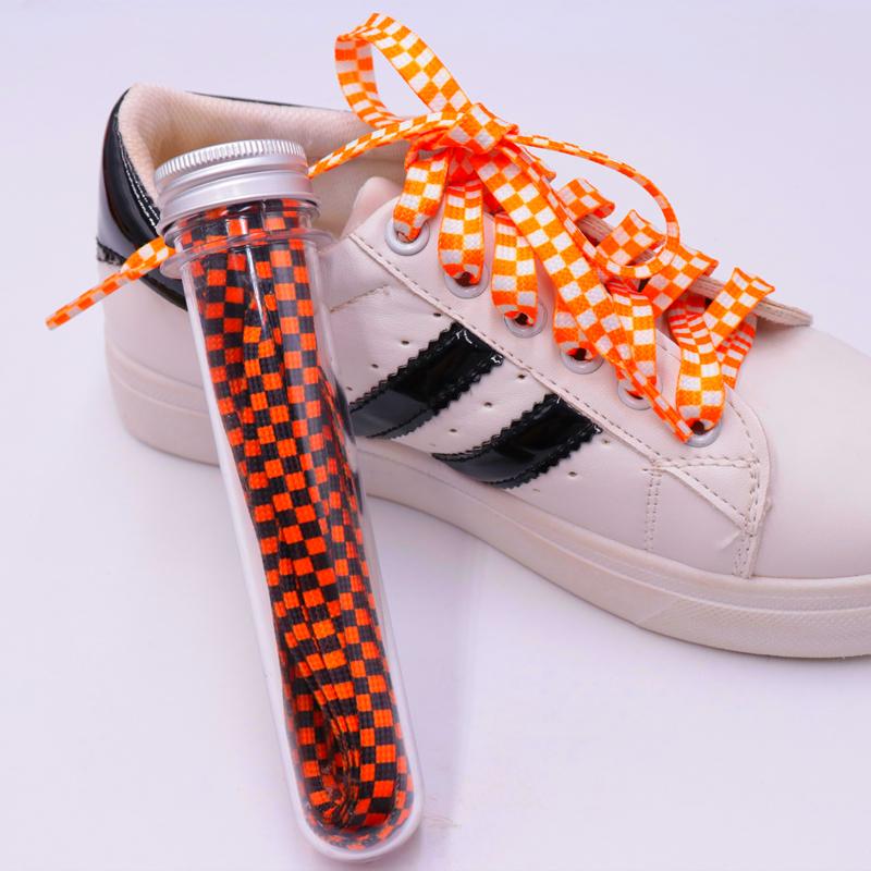 8MM Checkered Pattern Top Quality Heat Transfer Printing Lacet Decoration Of Finny Sneakers Women