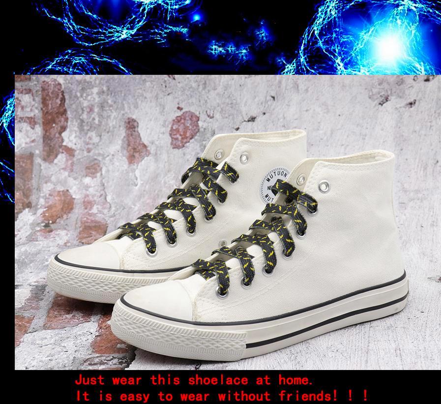 8MM Wide Shoe Accessories Black&Yellow Lighting Heat Transfer Printing Flat Laces Canvas Boots