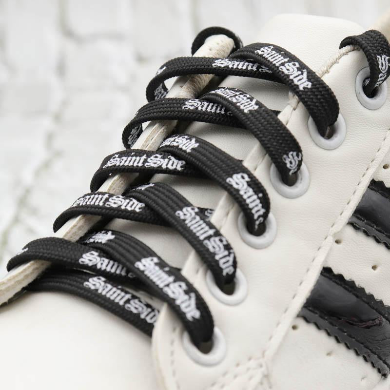 7MM Saint Side White Black Letter Flat Type Waist Laces Men Women Sneaker Ropes Boots Canvas Casual