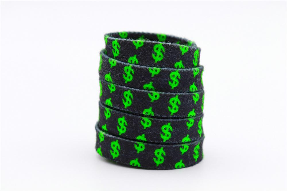 8MM Flat Canvas Polyester Cotton Laces Black-Green Dollar Heat Transfer Printing Pattern Top Ropes