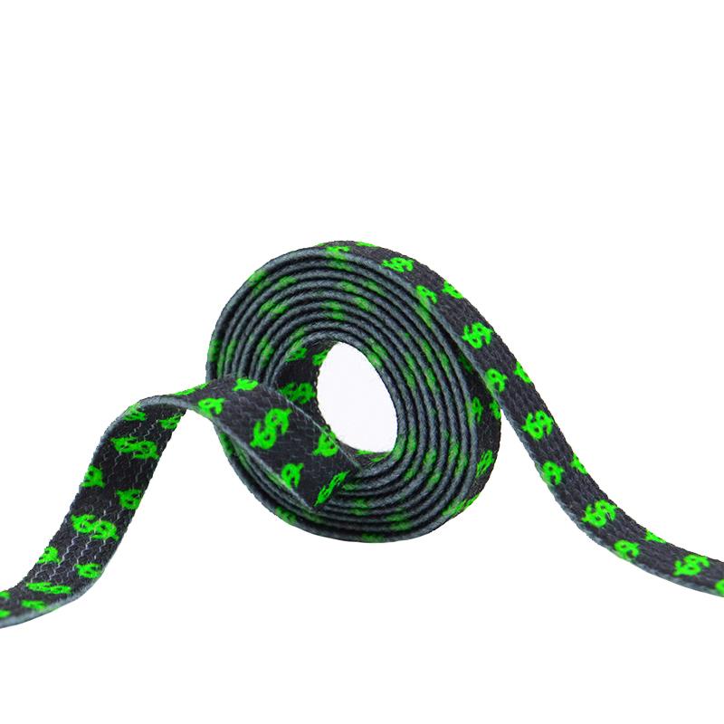 8MM Flat Canvas Polyester Cotton Laces Black-Green Dollar Heat Transfer Printing Pattern Top Ropes