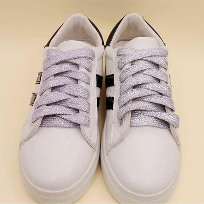 Flat Type Top Metallic Polyester Shoelaces Men Women's Shoe Sneaker 2021 Golden Black Sliver Top