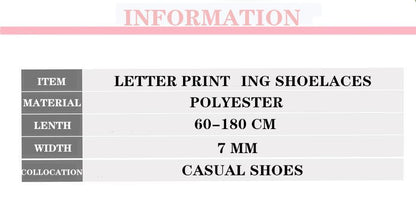 7mm Letter Printing Shoelaces Green Pink Yellow Red Colours for Kid Adult Unisex Canvas Shoe String