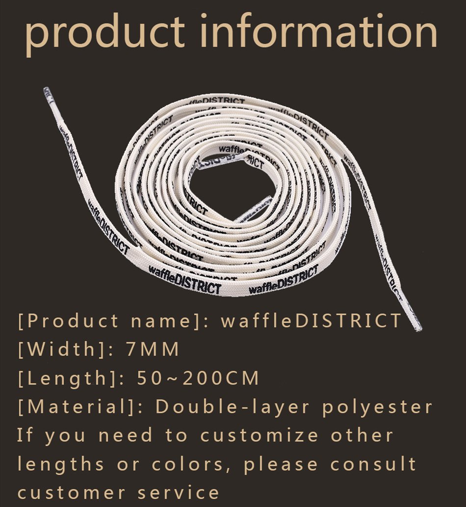 7mm Beige Black "waffleDISTRICT" Letter Printing Shoelaces Unisex Canvas Sneakers Universal Cordens