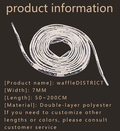 7mm Beige Black "waffleDISTRICT" Letter Printing Shoelaces Unisex Canvas Sneakers Universal Cordens
