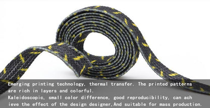 8MM Wide Shoe Accessories Black&Yellow Lighting Heat Transfer Printing Flat Laces Canvas Boots