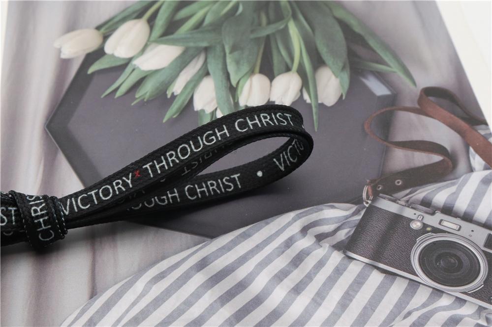 8MM Top Shoelaces "VOCTORY THROUGH CHRIST" Letter Printing Decorative Shoe Accessories Polyester