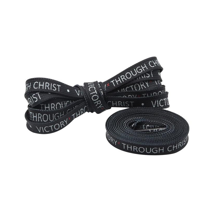 Weiou Women Canvas  Personality Shoelaces 0.8 Cm Flat Black Printed White  Christ Makes Us Victory