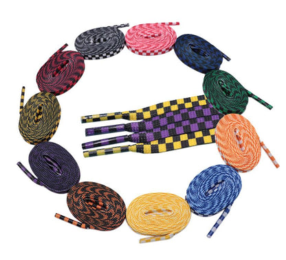 8MM Checkered Pattern Top Quality Heat Transfer Printing Lacet Decoration Of Finny Sneakers Women