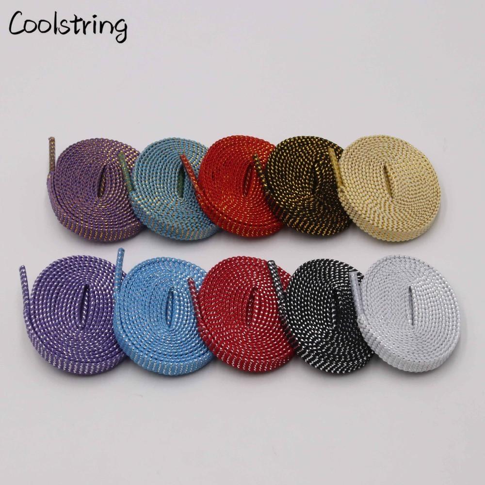 Cool 0.7cm Two Colors Mixed Shiny Gold And Silver Thread Sport Sneakers Flat Shoelaces Bootlaces