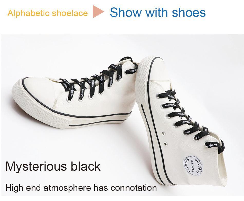 7MM  "boos society" Letter Silk Printing White Black Shoelaces изи буст кроссовки Flat Ropes Easy