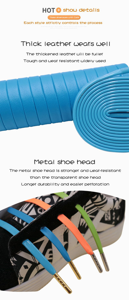 7MM Best Flat Leather Shoelaces Ultra Durable Pu Material Cords Clothing Official Business Bootlace