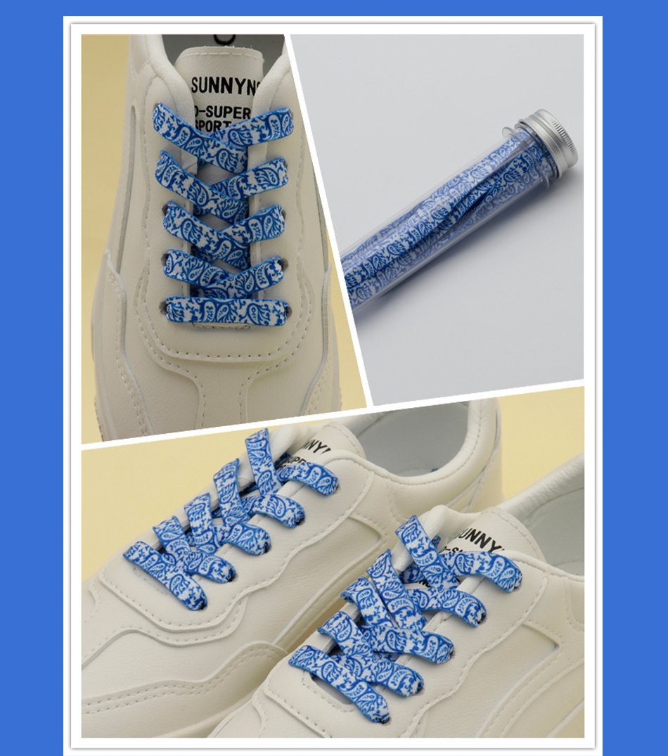8MM Paisley Shoe Accessories Bright Blue With Bandanna Pattern Heat Transfer Printing Cords Sport
