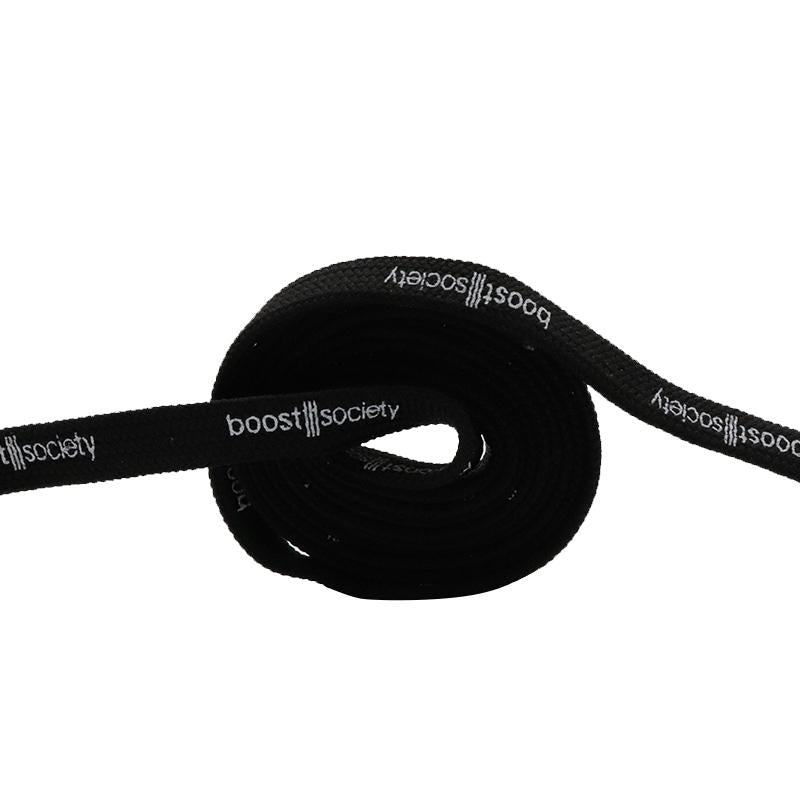 7MM  "boos society" Letter Silk Printing White Black Shoelaces изи буст кроссовки Flat Ropes Easy