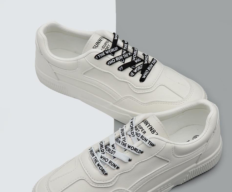 7MM WHO RUN THE WORLD Text Silk Screen Printing Plain Shoelaces White Black Draw Laces Men Women