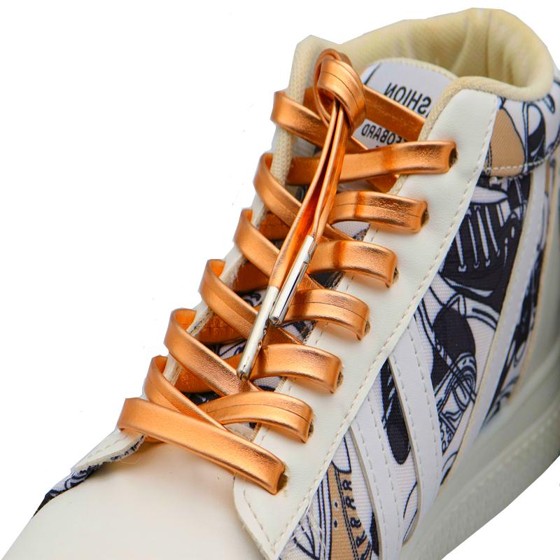 Shoe String with Metallic PU Leather Shoelaces Flat Shoe Decoration Luxury Top Laces Shining In