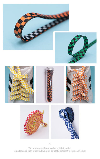 8MM Checkered Pattern Top Quality Heat Transfer Printing Lacet Decoration Of Finny Sneakers Women