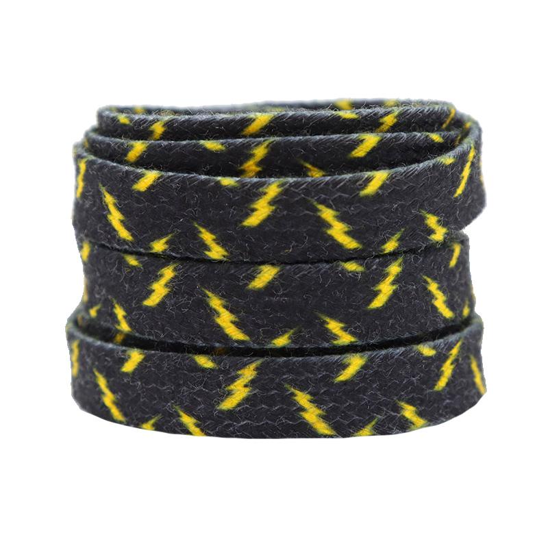 8MM Wide Shoe Accessories Black&Yellow Lighting Heat Transfer Printing Flat Laces Canvas Boots