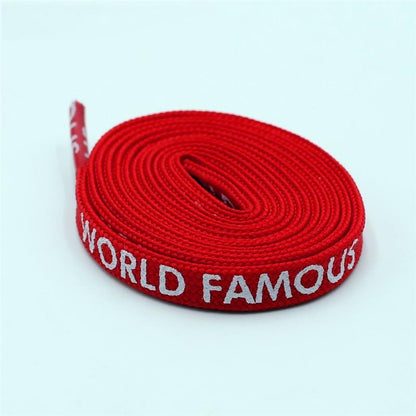 7MM "WORLD FAMOUS" Silk Screen Letter Printing Laces Red White Black For Casual Canvas Running Sport