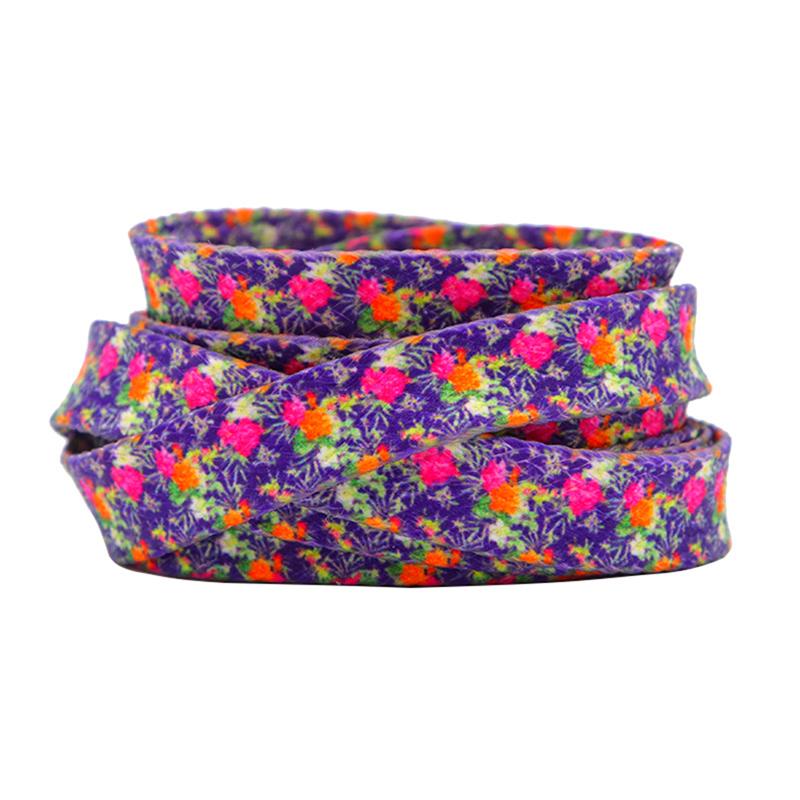 1 Pair 8MM Flat Type Purple Small Floral Pattern Heat Transfer Printing Lady's Dress Shoelaces Nice