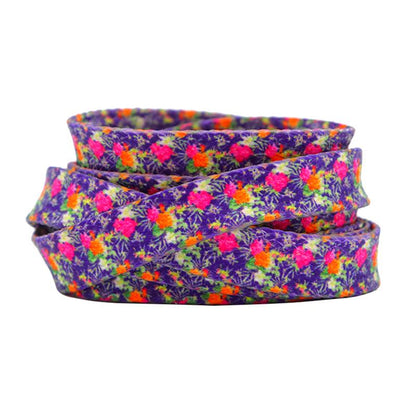 1 Pair 8MM Flat Type Purple Small Floral Pattern Heat Transfer Printing Lady's Dress Shoelaces Nice