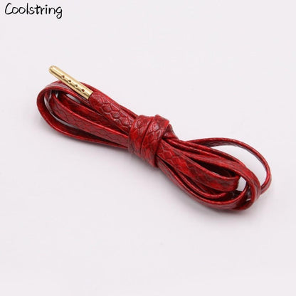 6 Colors Flat Snakeskin Snake Shoe Laces Luxury PU Leather LE ShoeLaces With Gold Metal Aglets For