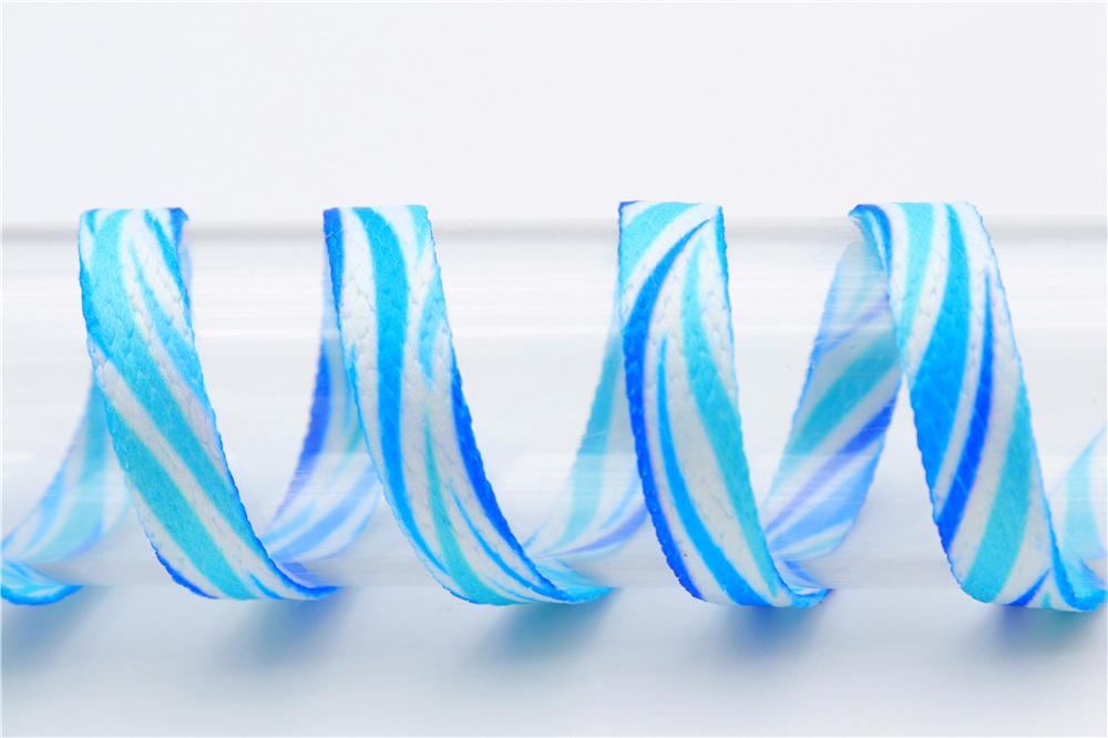 8MM Blue White Striped Ripple Heat Transfer Printing Shoelaces Top Accessories Women Sneaker Ropes