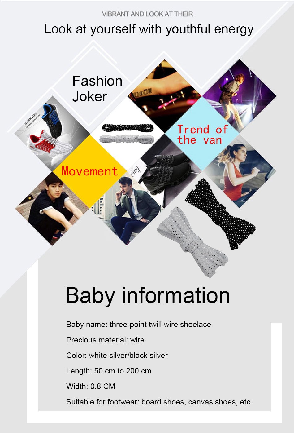 8MM Pretty Shoe Accessories White Black Flat Type Shoelaces Top Quality Metallic Yarn Laces For