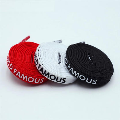 7MM "WORLD FAMOUS" Silk Screen Letter Printing Laces Red White Black For Casual Canvas Running Sport