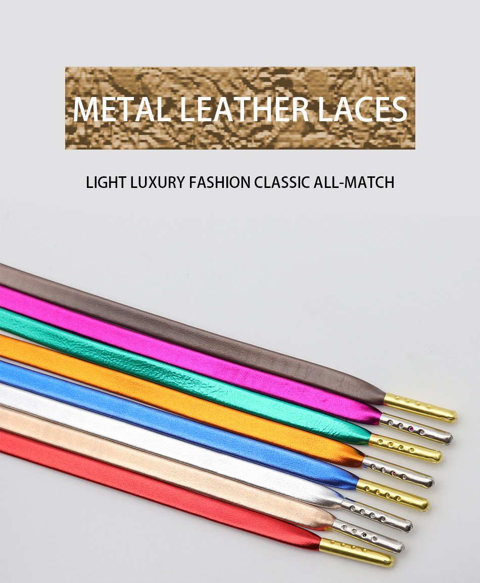 Shoe String with Metallic PU Leather Shoelaces Flat Shoe Decoration Luxury Top Laces Shining In