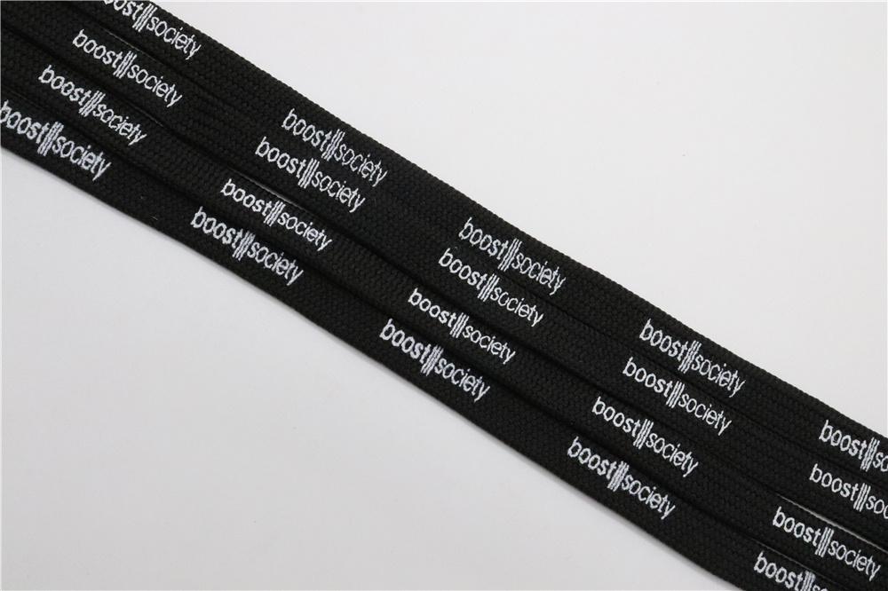 7MM  "boos society" Letter Silk Printing White Black Shoelaces изи буст кроссовки Flat Ropes Easy