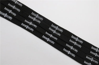 7MM  "boos society" Letter Silk Printing White Black Shoelaces изи буст кроссовки Flat Ropes Easy