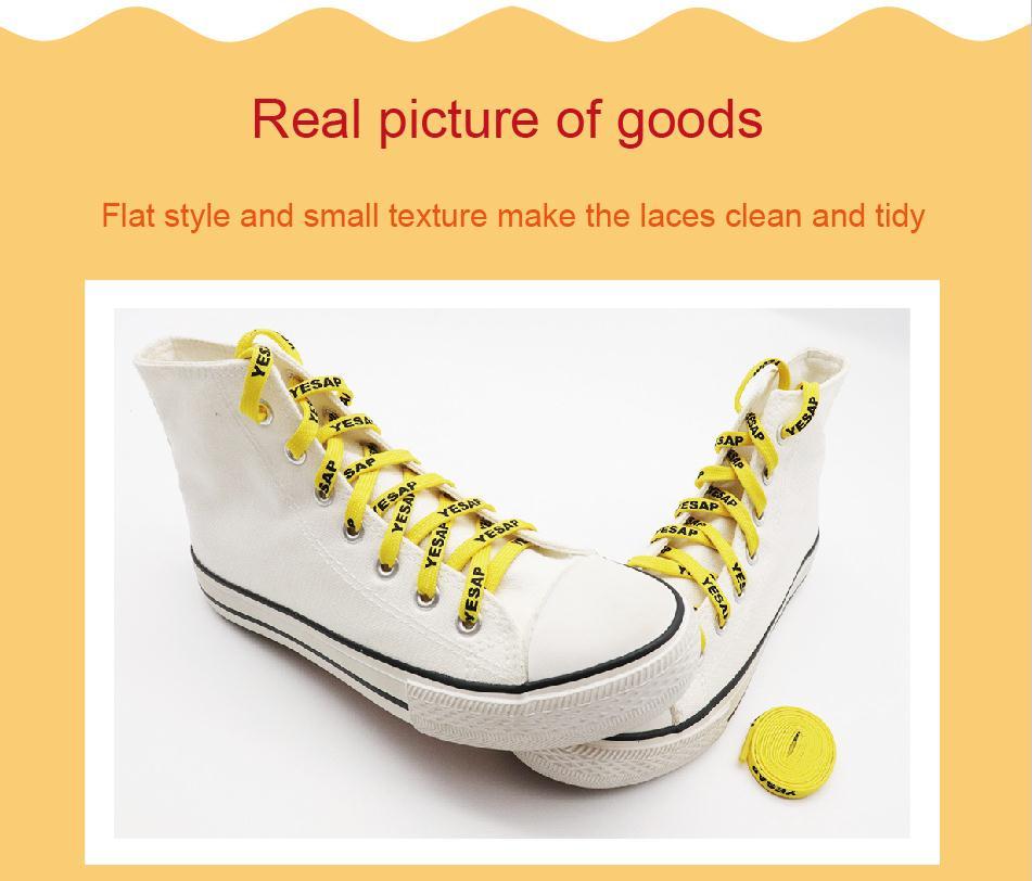 7MM Superior Shoe Accessory Silk Screen Yellow Black Letter Printing Unisex Canvas Shoelaces