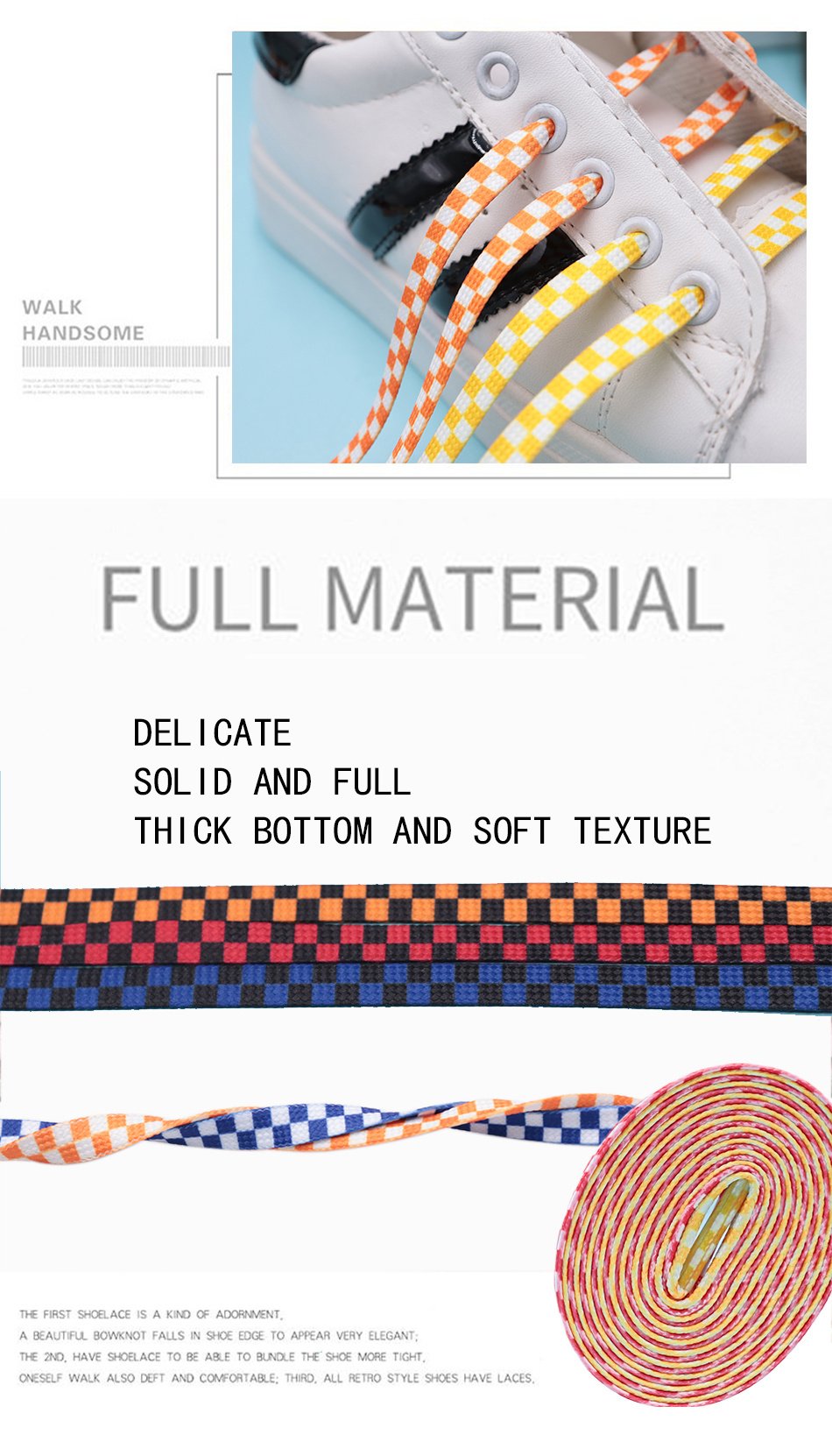 8MM Checkered Pattern Top Quality Heat Transfer Printing Lacet Decoration Of Finny Sneakers Women