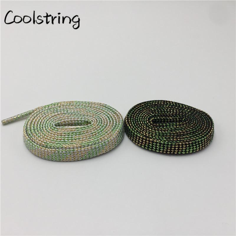 7mm Flat Black White Light Green Glitter Shoelaces Shiny Bootlaces Double Layer Hollow Shoe Laces