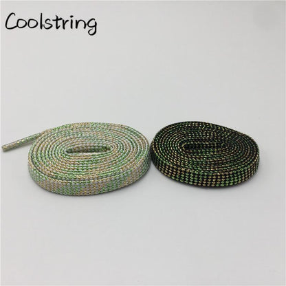 7mm Flat Black White Light Green Glitter Shoelaces Shiny Bootlaces Double Layer Hollow Shoe Laces