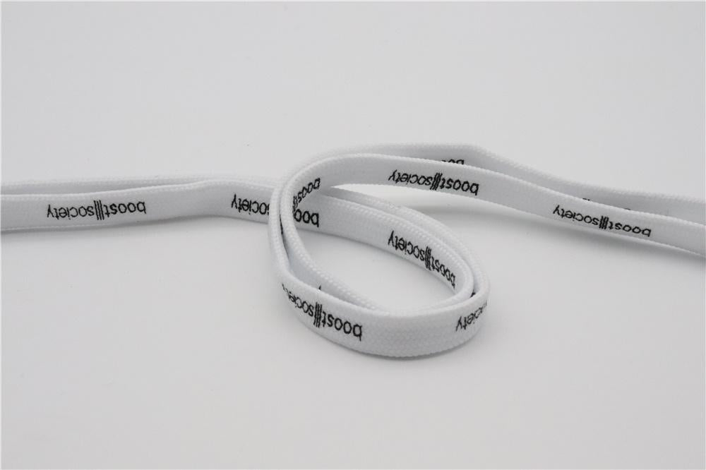 7MM  "boos society" Letter Silk Printing White Black Shoelaces изи буст кроссовки Flat Ropes Easy