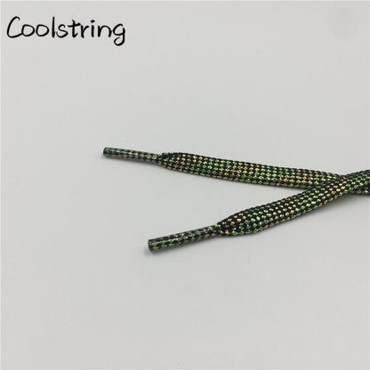 7mm Flat Black White Light Green Glitter Shoelaces Shiny Bootlaces Double Layer Hollow Shoe Laces
