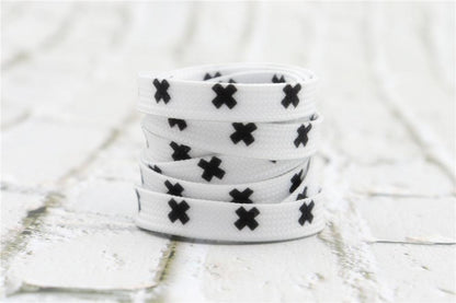 8MM Black White X Symbol Top Shoelaces Men Women Sneakers Canvas High Quality Cords Wide Ropes For