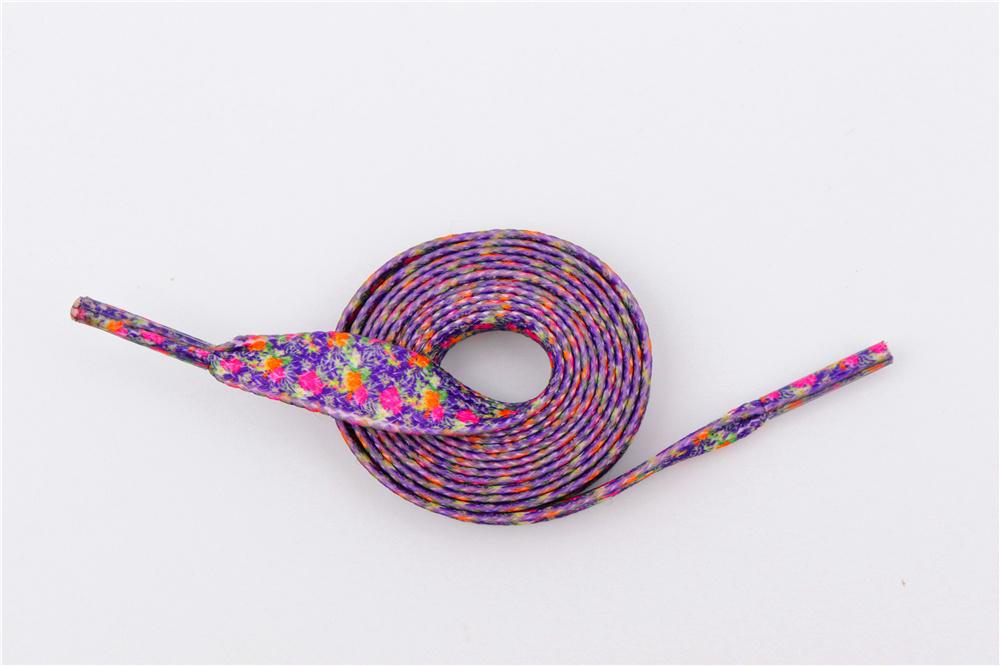 1 Pair 8MM Flat Type Purple Small Floral Pattern Heat Transfer Printing Lady's Dress Shoelaces Nice