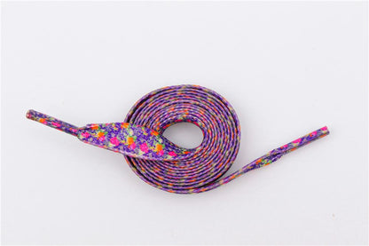1 Pair 8MM Flat Type Purple Small Floral Pattern Heat Transfer Printing Lady's Dress Shoelaces Nice