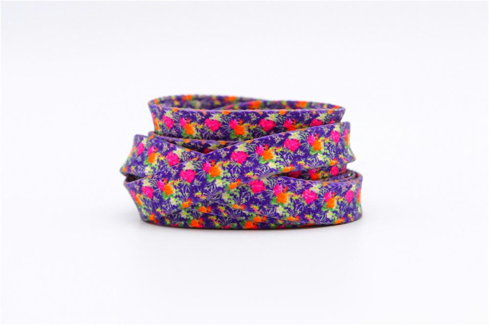 1 Pair 8MM Flat Type Purple Small Floral Pattern Heat Transfer Printing Lady's Dress Shoelaces Nice
