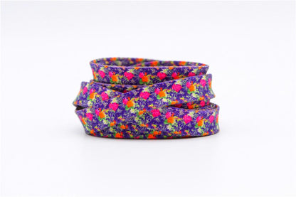 1 Pair 8MM Flat Type Purple Small Floral Pattern Heat Transfer Printing Lady's Dress Shoelaces Nice